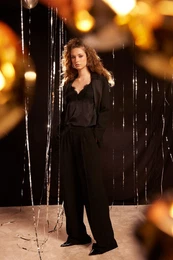 Palazzo Double Pocket High Waist Straight Leg Pocketed Crepe Fabric Classic Trousers