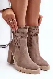 Lewski Shoes Women's Leather Aperture Ankle Boots Beige Lewski 3386