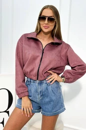 Suede sweatshirt with a zip dark pink