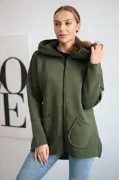 Insulated sweatshirt with a longer back and khaki-coloured pockets