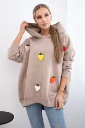 Insulated sweatshirt with strawberry motif dark beige