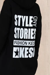 Reinforced sweatshirt with long back and hood black