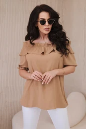 Spanish blouse with decorative ruffle Camel
