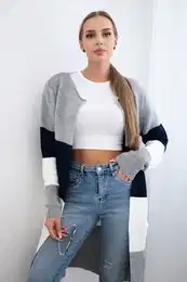 Cardigan sweater on straps gray+navy blue