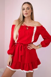 Shoulder and lace red dress