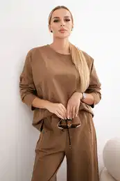 Punto Milano winter sweatshirt set + camel wide leg trousers