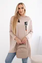 Oversized sweatshirt with asymmetrical sides in beige color
