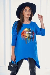 Oversize blouse with rainbow lip print purple-blue