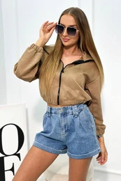 Beige suede sweatshirt with zipper