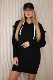 Black dress with decorative ruffles and hood