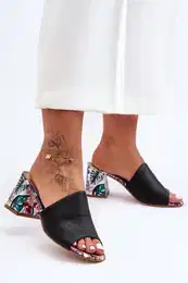 Women's Leather Mules on Heel Lewski Shoes