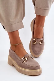 3429 Suede Women's Moccasins With Decoration Brown