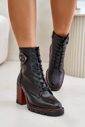 Warm Women's Ankle Boots On Heel Black 58359