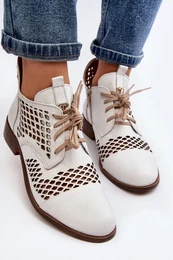 Leather Cut-Out Boots 2704 White