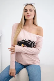 Printed blouse with a long back in dark powder pink