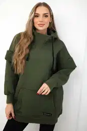 Insulated turtleneck sweatshirt in khaki color