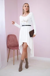 Dress with decorative belt and ecru inscription
