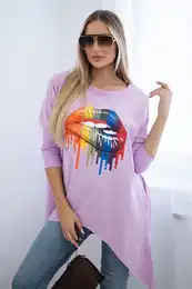 Oversize blouse with purple rainbow lip print