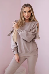 Women's set of sweatshirt with bow and leggings - dark beige