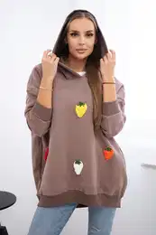Insulated sweatshirt with mocha motif of strawberries