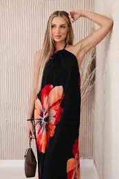 Women's Viscose Dress with Ties Around the Neck - Black