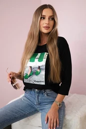 3D Graphics Blouse with Zirconia Black