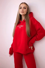 Insulated cotton set, sweatshirt with embroidery + red trousers