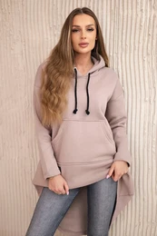 Reinforced sweatshirt with long back and hood beige