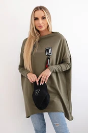 Oversized sweatshirt with asymmetrical sides khaki