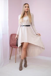 Dress with decorative belt and inscription beige