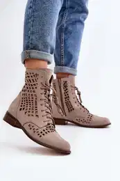 Lace-up Leather Boots 2627 Beige