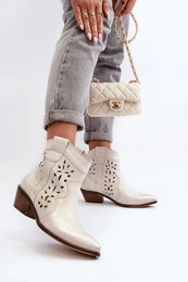 Leather Low Heel Cut Out Boots 2870 Silver