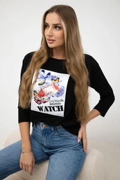 Blouse with 3D Watch graphics black