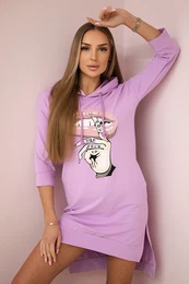 Dress with a longer back and a colorful purple print