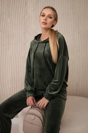 Velurov souprava klokanka mikina + kalhoty khaki