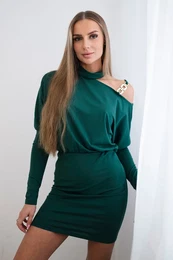Dress with shoulder decoration dark green