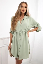 Women's dress with buttons and waist ties - dark mint