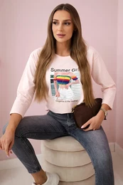Blouse with Summer Girl print in powder pink