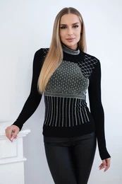 Viscose blouse with zircon motif black