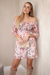 Shoulder dress with floral pattern powder pink