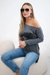 Printed blouse with a long back graphite