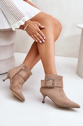 FI1 Women's Stiletto Boots With Decorative Buckle Beige Nirilis