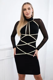 Knitted dress with gold stripes in black
