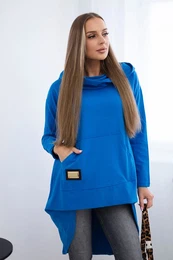 Sweatshirt with a long back and a hood - purple blue