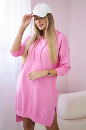 Dress with a hood and a long back - light pink