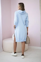 Dress with a hood and a longer back in azure color