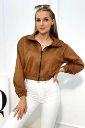 Suede zip-up sweatshirt Camel