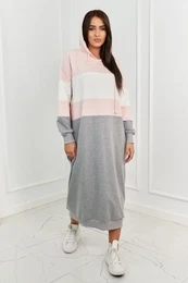 Three-color hooded dress powder pink + ecru + gray