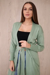 Long sweater with waist tie dark mint