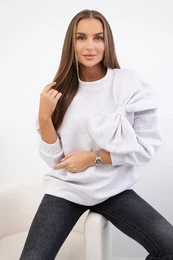 Cotton insulated sweatshirt with a large bow in beige melange color